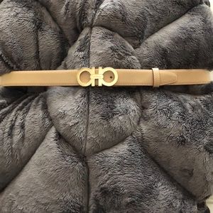 Ferragamo Leather Belt with Gold Buckle